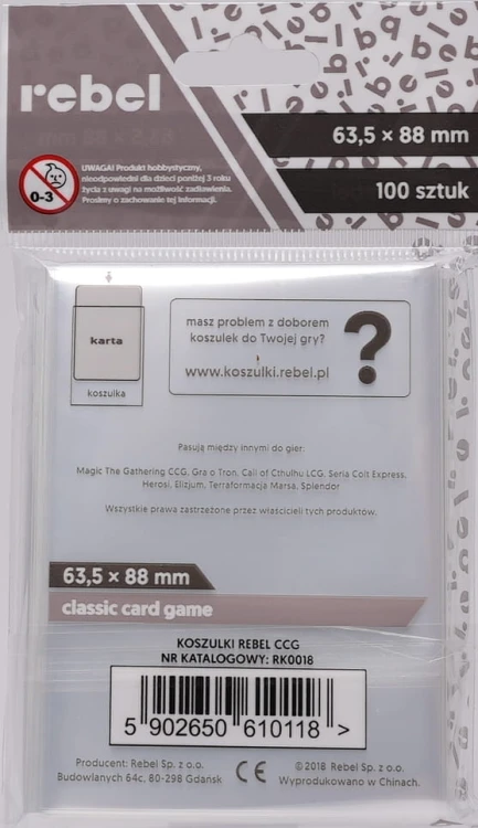 Koszulki na karty Rebel (63,5x88 mm) "Classic Card Game", 100 sztuk