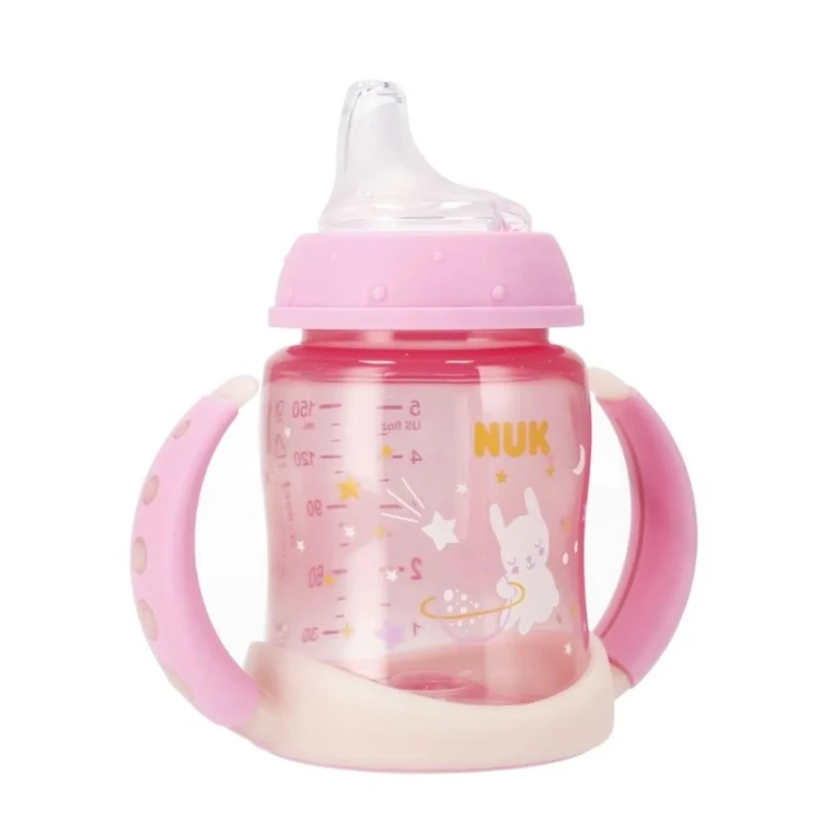 NUK butelka z uchwytem 150ml +6msc różowa Mr Puggy.webp