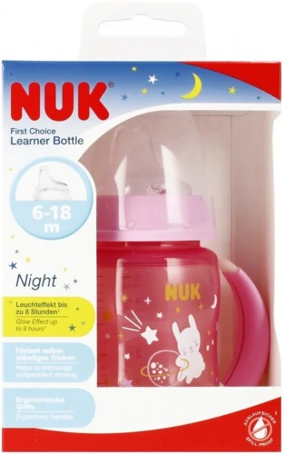 NUK butelka z uchwytem 150ml +6msc różowa MrPuggy.webp