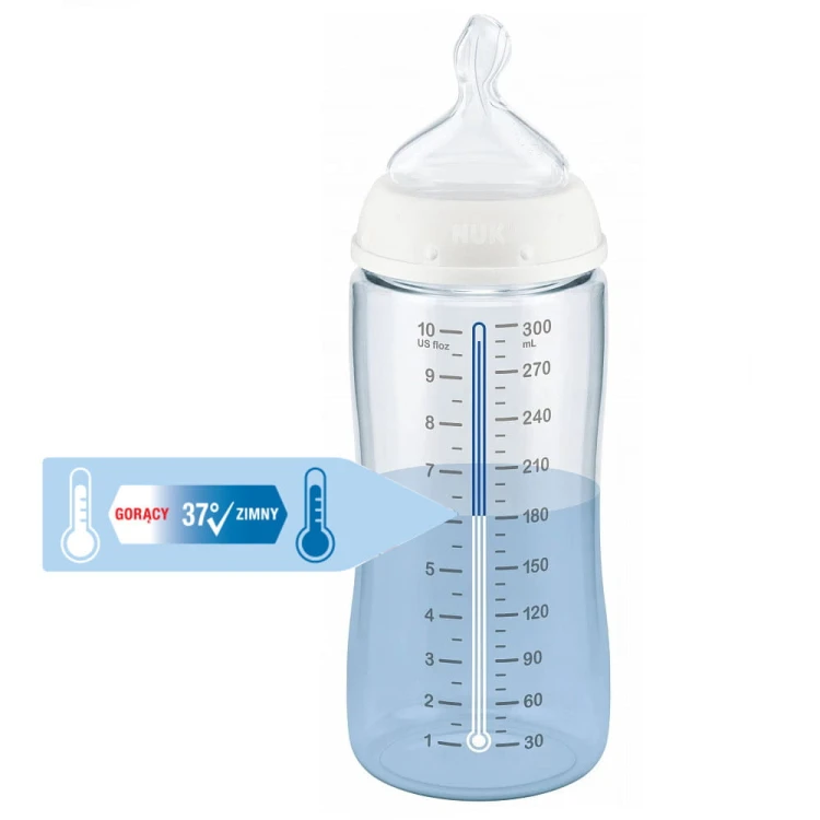 NUK butelka antykolkowa 300ml z smoczkiem i czujnikiem temperatury 0-6msc Mr Puggy.jpg