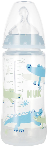 NUK Butelka 300ml z smoczkiem 6-18msc z wkaźnikiem temoeratury niebieska MrPuggy.webp