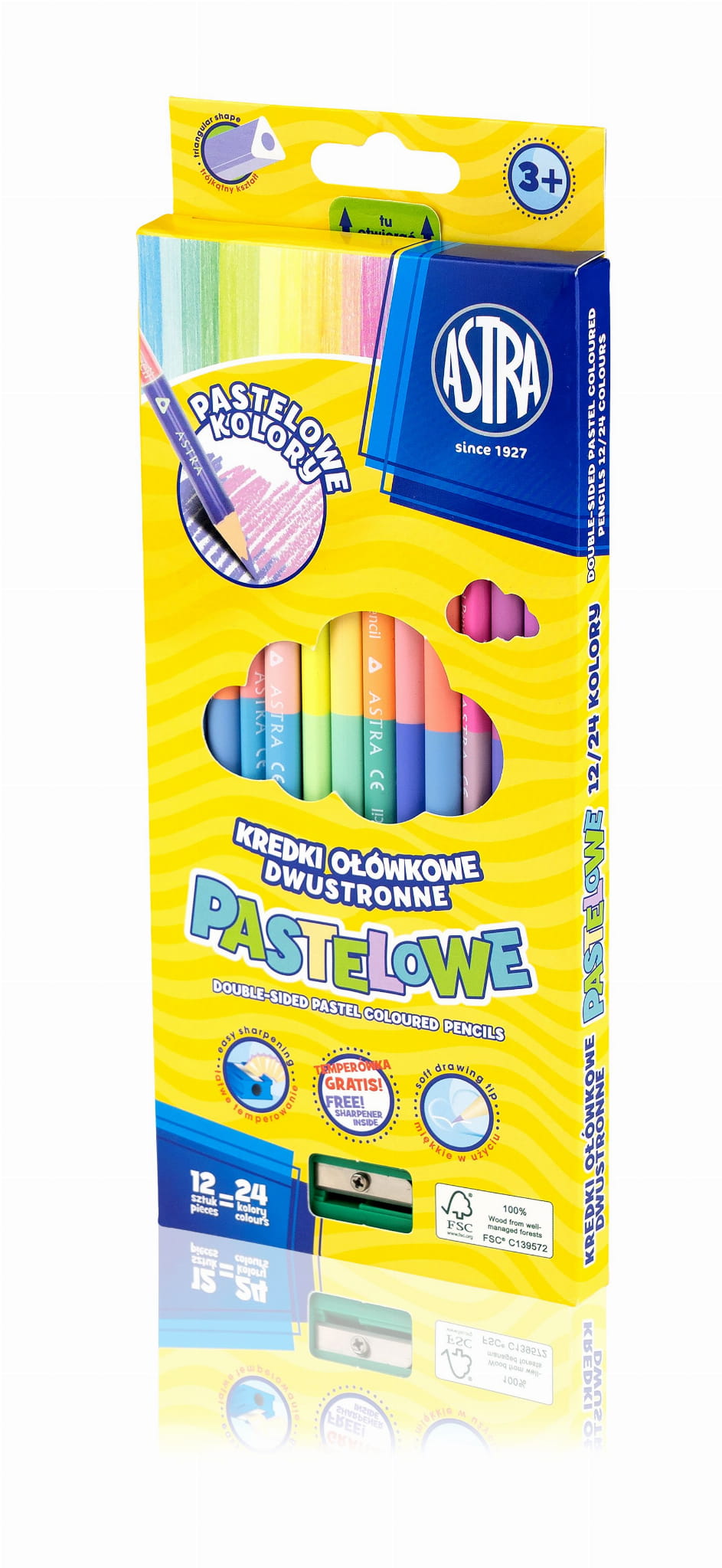Kredki ołówkowe dwustronne pastelowe 12=24 ASTRA