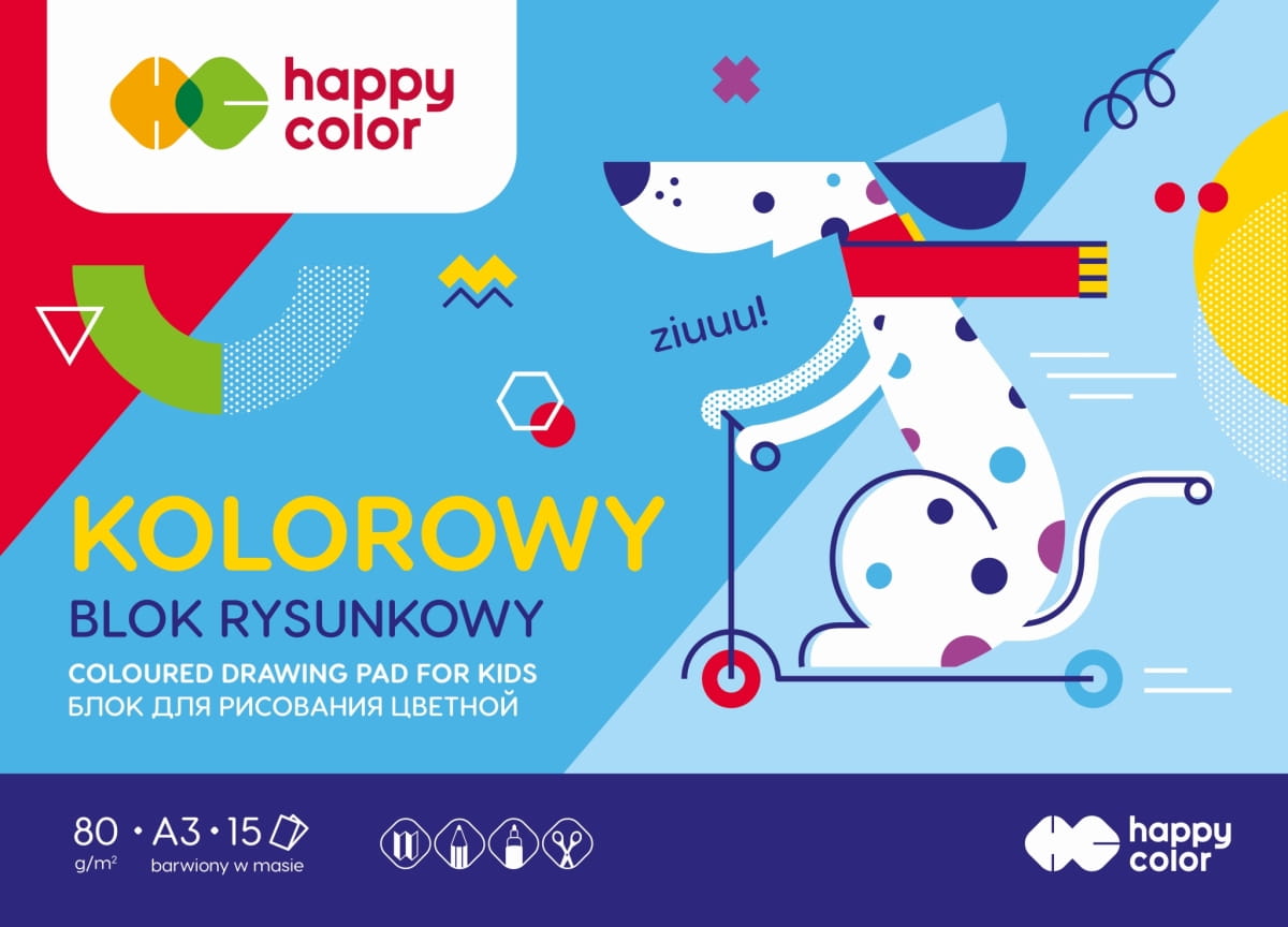 Blok Rysunkowy kolorowy A3/15K 80g - Happy Color