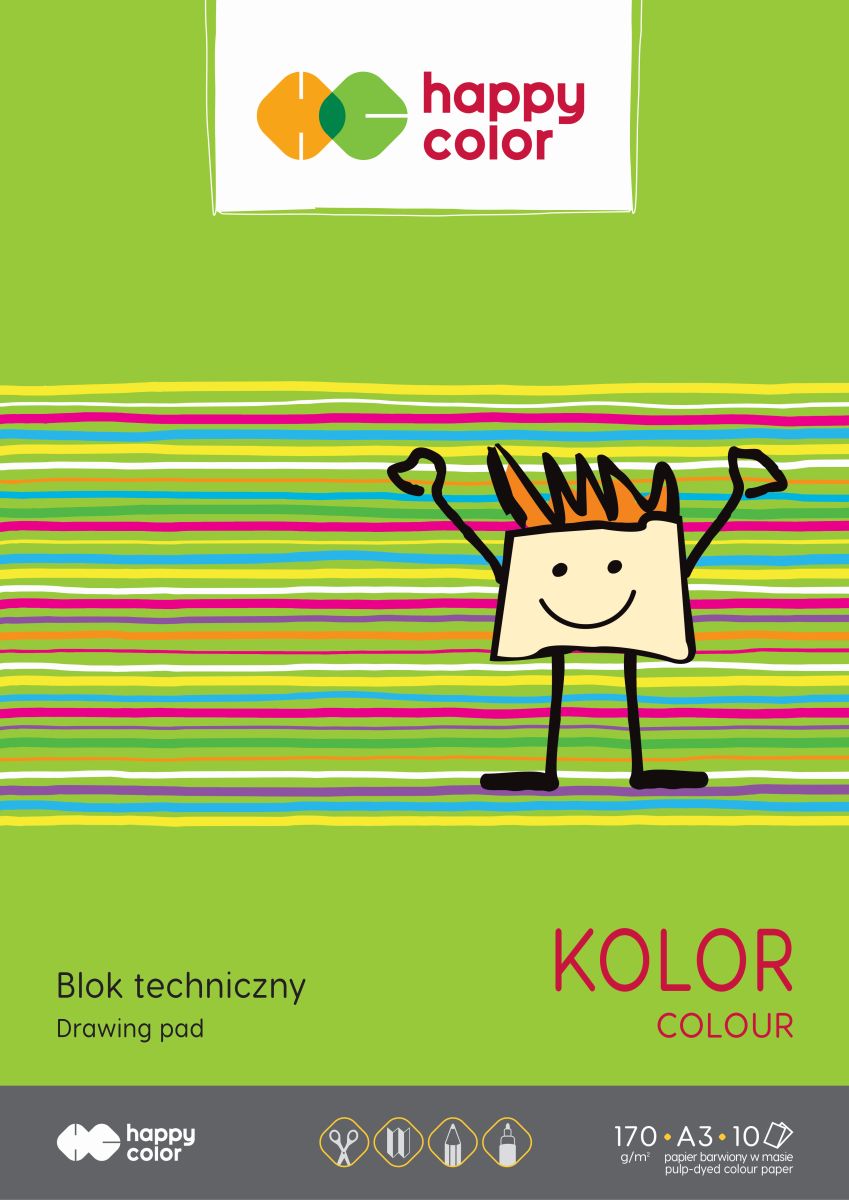 BLOK TECHNICZNY A3/10K kolorowy 170g - HAPPY COLOR