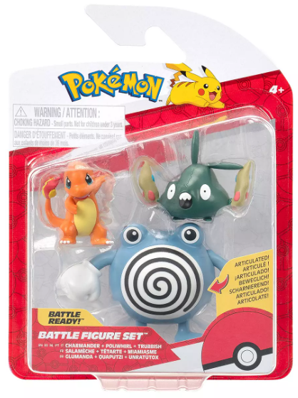 Pokemony – Zestaw 3 figurek: Charmander, Poliwhirl, Trubbis